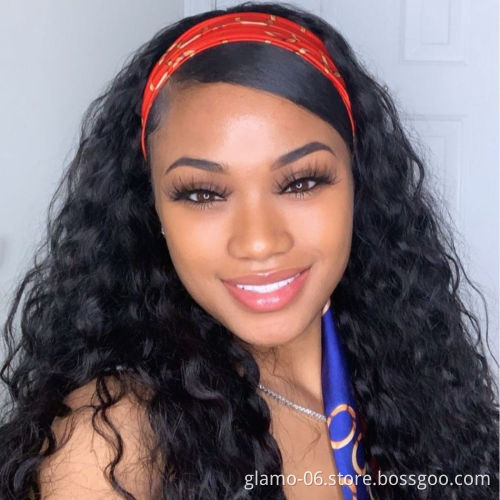 Head band Wig Brazilian Virgin Water Wave Perruque Bandeau Curly Perruqu Avec Bandeau Human Hair Headband Wig For Black Women